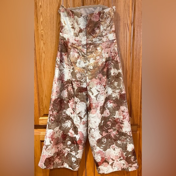 Anthropologie x Hutch Strapless Cropped Wide Leg Metallic Floral Jumpsuit Size 8 - Picture 3 of 8